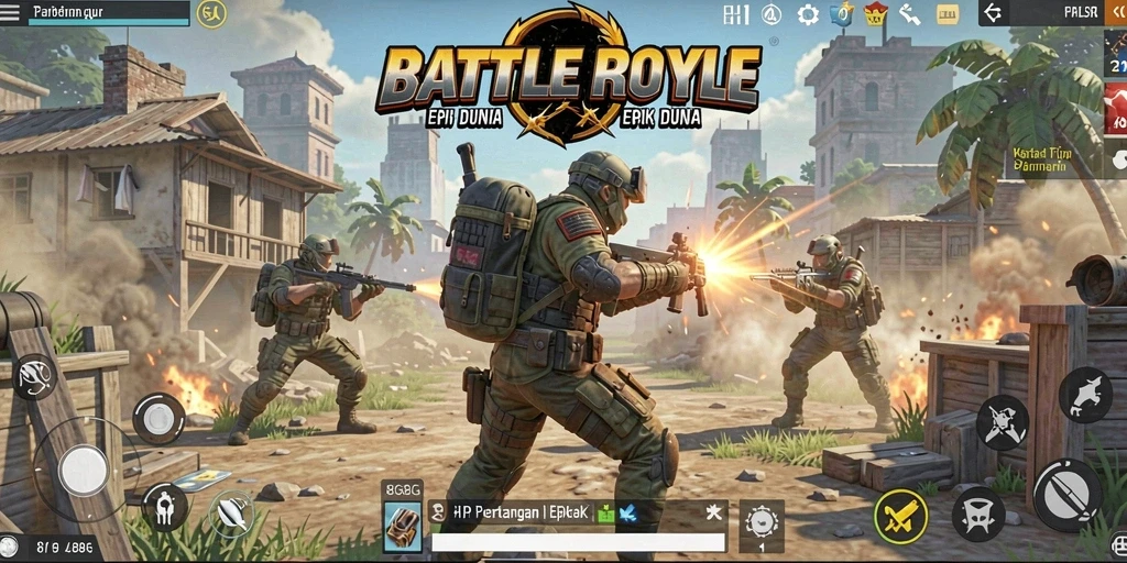 Screenshot gameplay 8G8G menampilkan aksi Battle Royale yang mendebarkan.