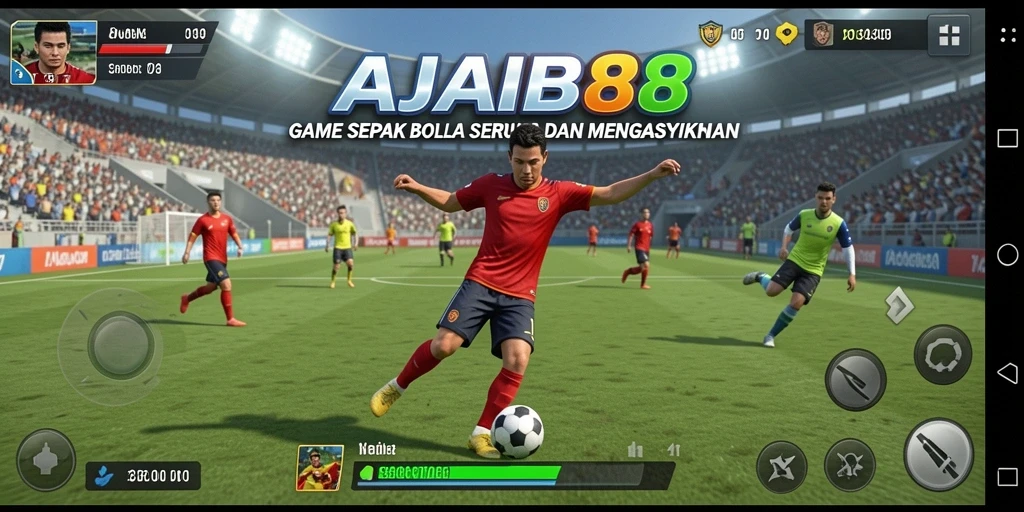 Screenshot utama AJAIB88 menampilkan aksi seru permainan sepak bola.