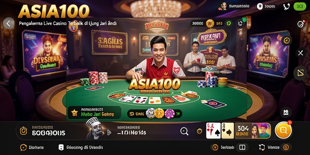 Tampilan utama gameplay ASIA100 dengan dealer langsung dan meja permainan.