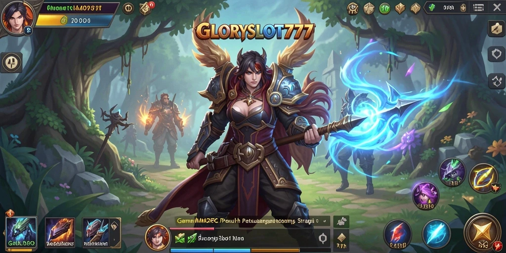 Screenshot gameplay <strong>GLORYSLOT777</strong> menampilkan pertempuran epik antara pemain dan monster raksasa.