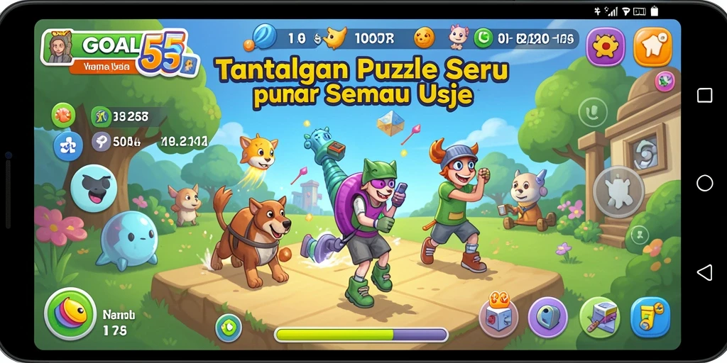 Tampilan gameplay seru di GOAL55, tantangan puzzle yang menarik.