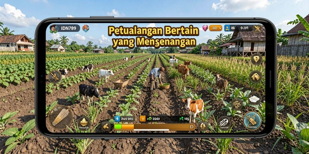 Tampilan gameplay menarik dengan berbagai aktivitas pertanian.