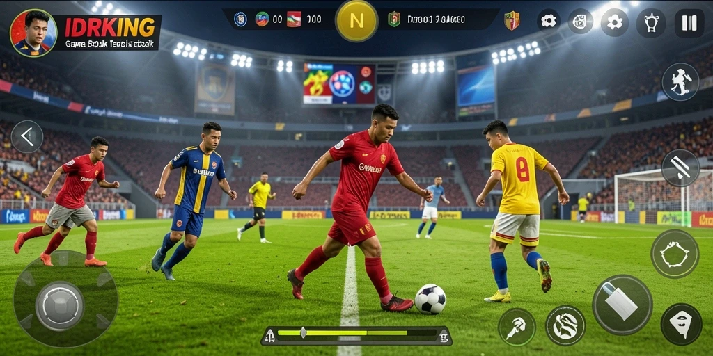 Tampilan gameplay <strong>IDRKING</strong> yang penuh aksi dan strategi sepak bola.