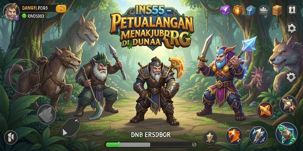 Screenshot INS55 menunjukkan pertarungan aksi karakter dalam dunia RPG yang menakjubkan.