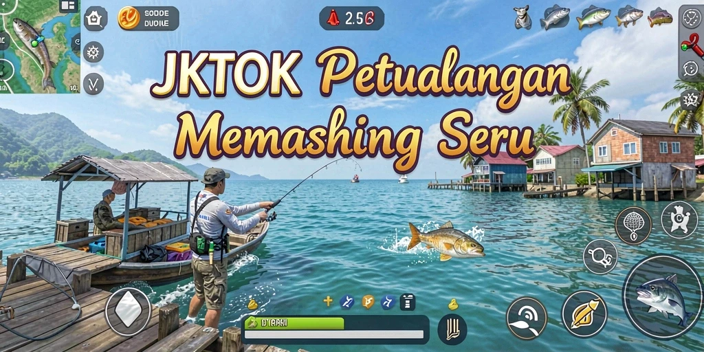 Tampilan gameplay JKTOK dengan keindahan memancing yang mendebarkan.