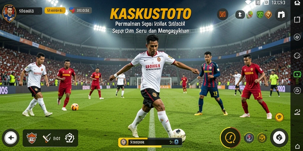 Screenshot gameplay KASKUSTOTO menampilkan aksi seru di lapangan sepak bola.
