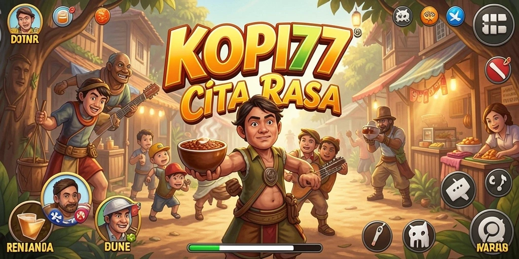 Tampilan gameplay KOPI77 yang penuh warna dan seru.