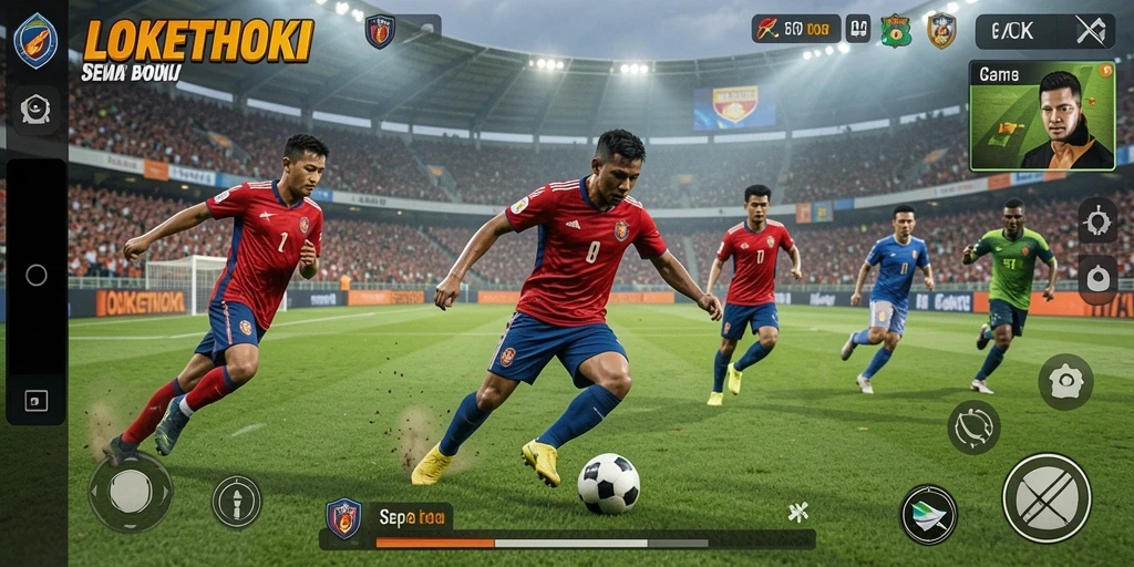 Gameplay LOKETHOKI yang seru dan menegangkan saat pertandingan sepak bola.