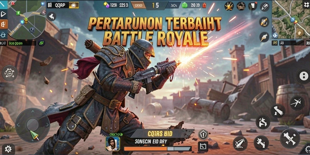 Tampilan gameplay dinamis dari QQRP dalam arena Battle Royale.