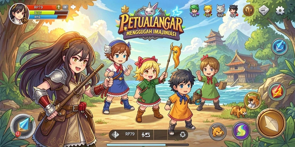Tangkapan layar gameplay RPG berbasis Anime yang penuh aksi dan warna.