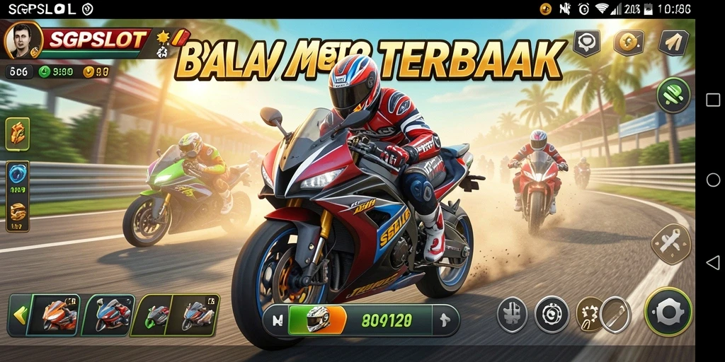 Tampilan gameplay mendebarkan dari SGPSLOT saat balapan motor.