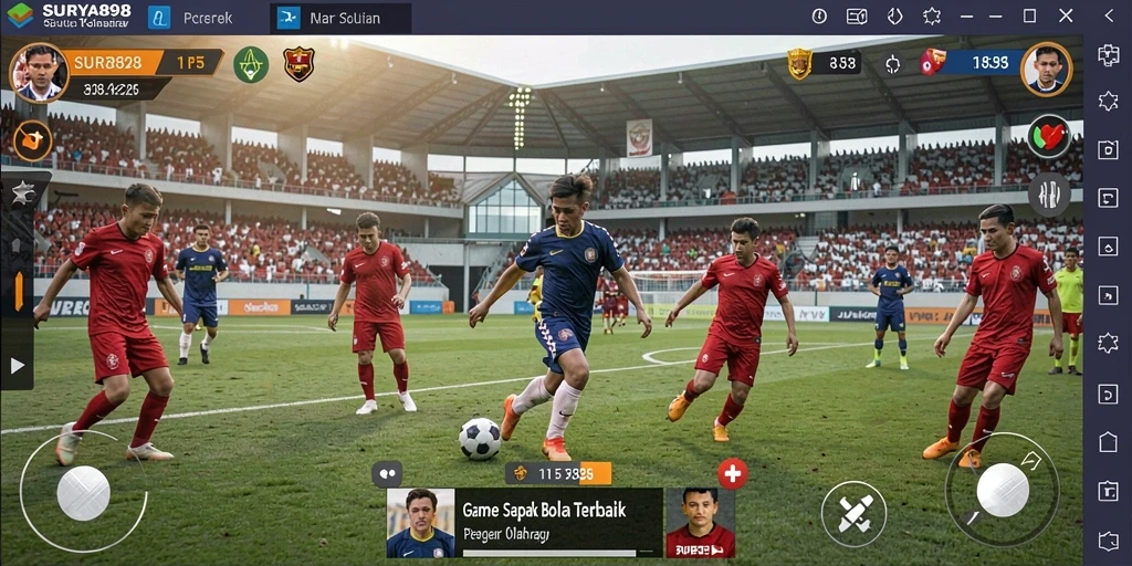Screenshot utama SURYA898 menampilkan aksi seru dalam game sepak bola.